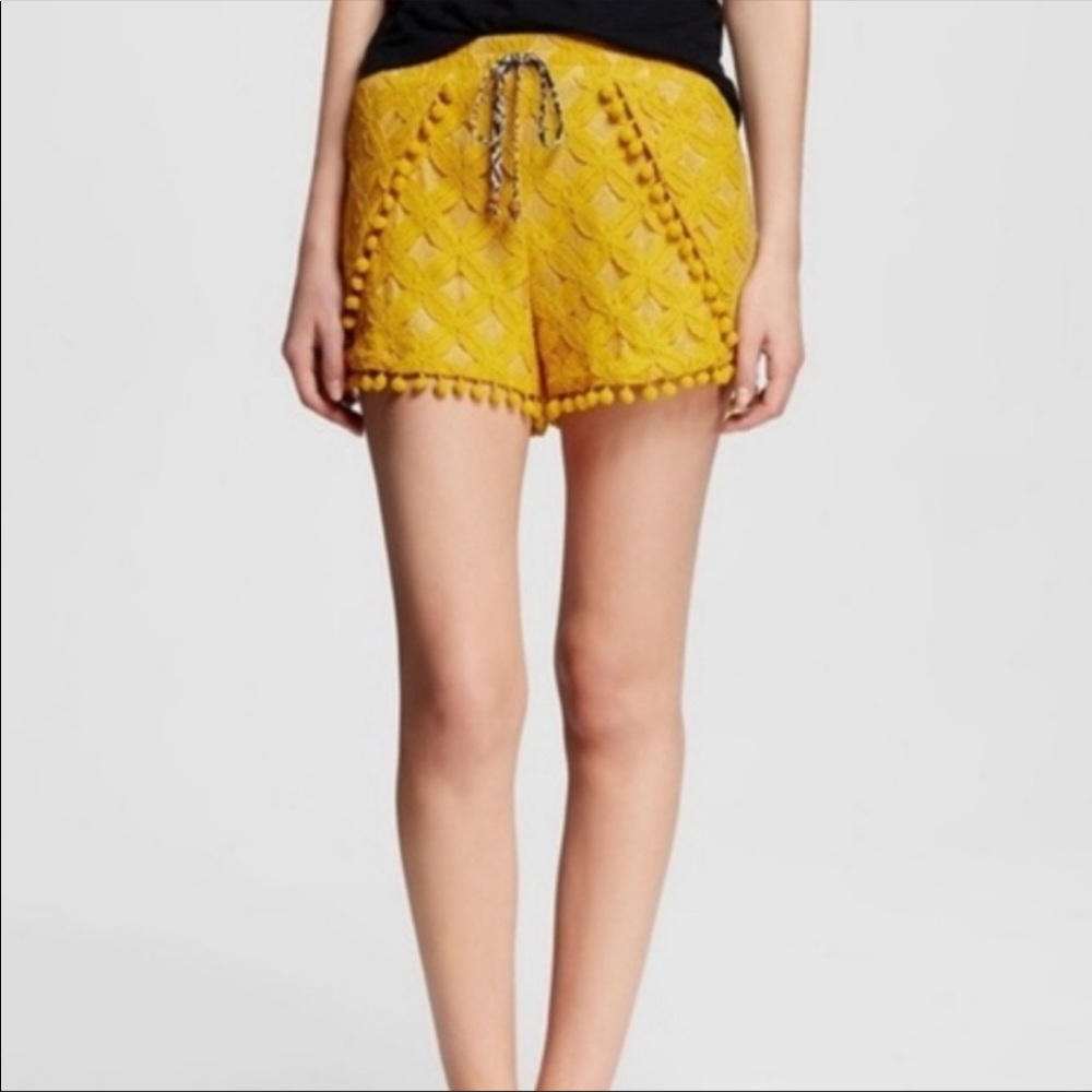 Xhilaration Yellow High Waisted Pom Pom Shorts XS